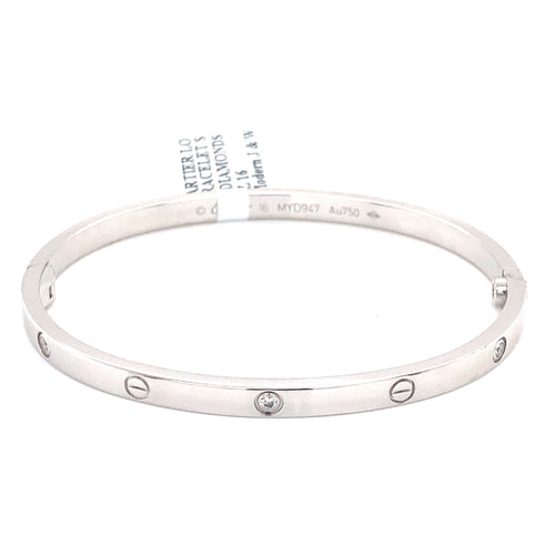 Authentic Cartier 18k White Gold Love Bracelet Small Model, 6 Diamonds, B6047717