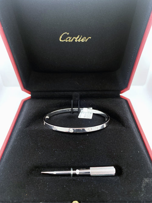 Authentic Cartier 18k White Gold Love Bracelet Small Model, 6 Diamonds, B6047717