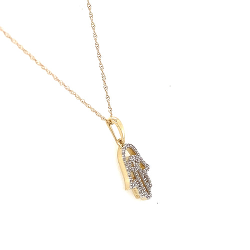 10k Yellow Gold 0.25 CT Diamond Hamsa Ladies Pendant Necklace