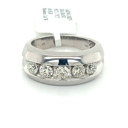 14k White Gold 1.75 CT Round Cut Diamond Men's Band