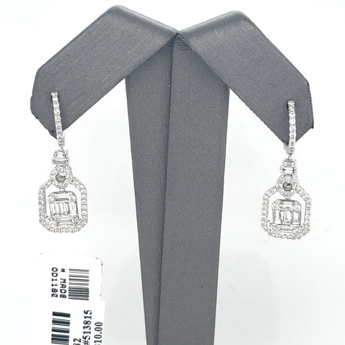 14K White Gold 2.00 CT Diamond Dangling Earrings