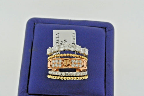 Fancy Designer Style 18k Tri-Color Gold 1.75 CT Diamond Ladies Ring