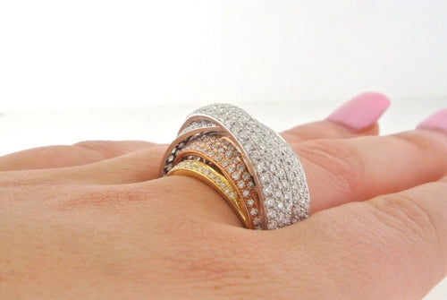 Fancy 18k Tri Color Gold 3.75 CT Diamond Ladies Ring