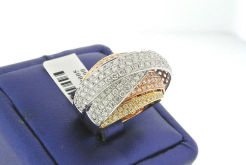 Fancy 18k Tri Color Gold 3.75 CT Diamond Ladies Ring