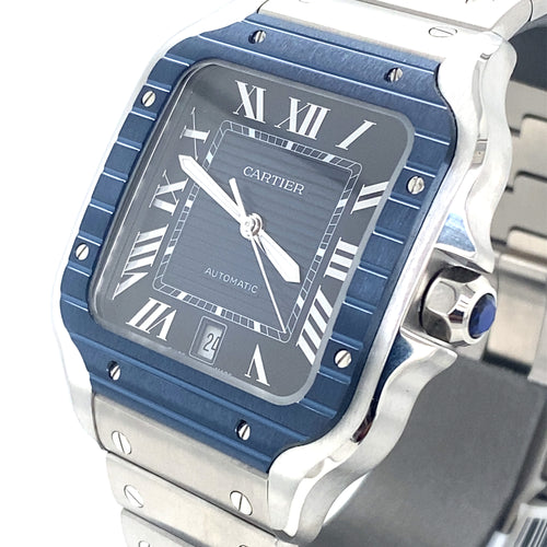 Cartier De Santos Cartier Steel & Blue Dial 39.8mm Watch, WSSA0048