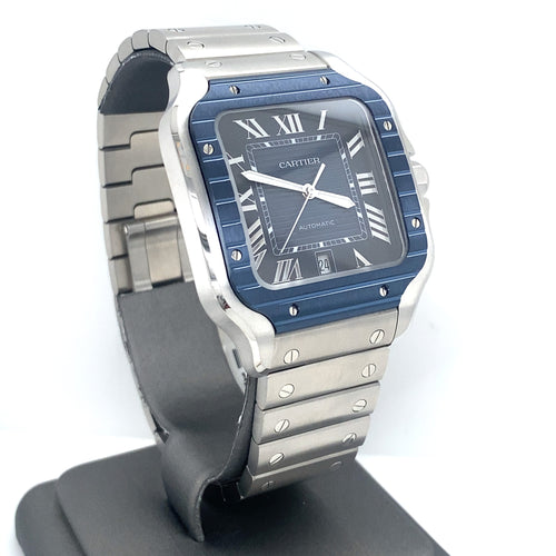 Cartier De Santos Cartier Steel & Blue Dial 39.8mm Watch, WSSA0048
