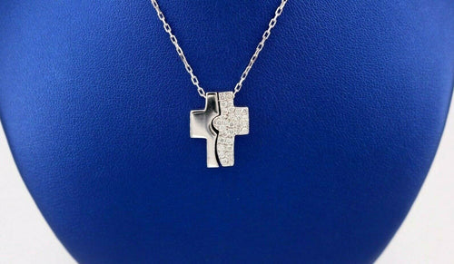14k White Gold 0.50 CT Diamond Magnet Cross Pendant Necklace