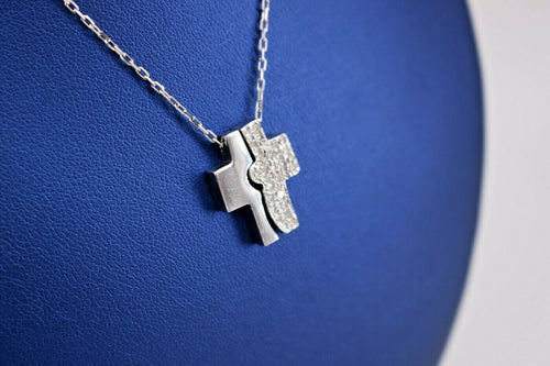 14k White Gold 0.50 CT Diamond Magnet Cross Pendant Necklace