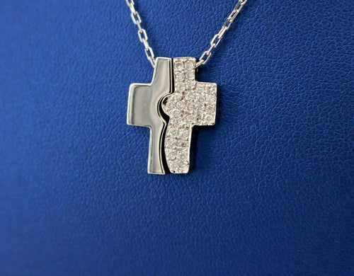 14k White Gold 0.50 CT Diamond Magnet Cross Pendant Necklace