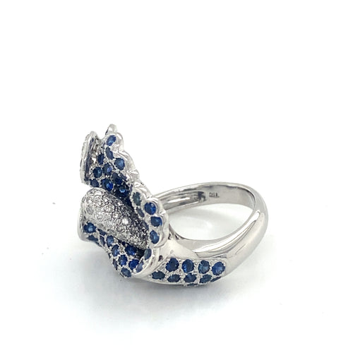 18K White Gold Diamond & Sapphire Flower Design Ring