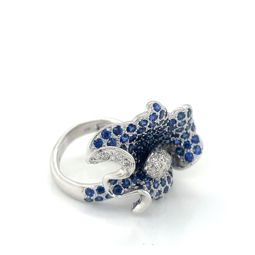 18K White Gold Diamond & Sapphire Flower Design Ring