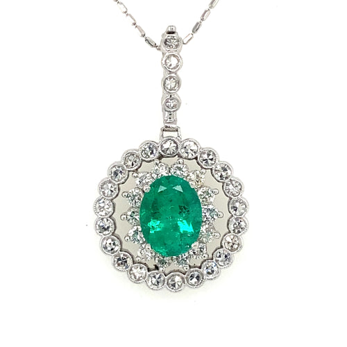 Platinum & 14k White Gold 4.25 CT Colombian Emerald & Diamond Fancy Pendant