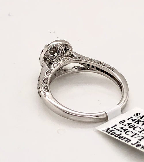 SAY I DO 14k White Gold 1.25 CT Diamond Halo Engagement Ring, 4.3g Size 7