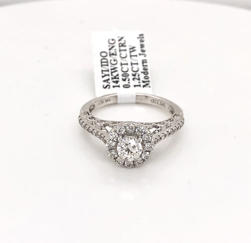 SAY I DO 14k White Gold 1.25 CT Diamond Halo Engagement Ring, 4.3g Size 7