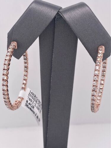 14k Rose Gold 2.10 CT Diamond Inside Out Hoop Earrings, 8.4g