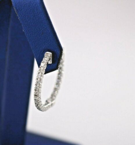 18k White Gold 1.25 CT Diamond Inside Out Hoop Earrings, 7.4gm