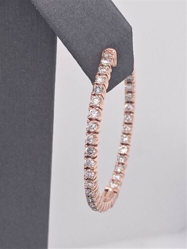 14k Rose Gold 2.10 CT Diamond Inside Out Hoop Earrings, 8.4g