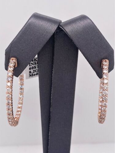 14k Rose Gold 2.85 CT Diamond Inside Out Hoop Earrings, 8.2g