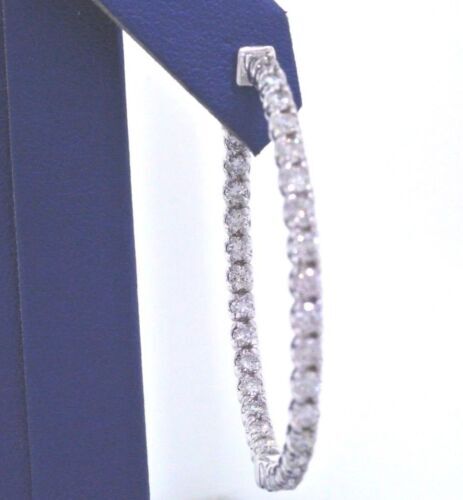 14k White Gold 4.50 CT Diamond Inside Out Hoop Earrings, 12gm, D 1.5"