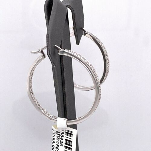 14k White Gold 1.50 CT Diamond Inside Out Hoop Earrings, 6.8gm, 1.25",