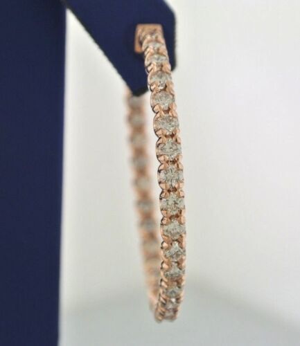 14k Rose Gold 6.10 CT Diamond Inside Out Hoop Earrings, 13.4gm