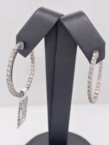 14k White Gold 2.85 CT Diamond Inside Out Hoop Earrings, 8.4g,