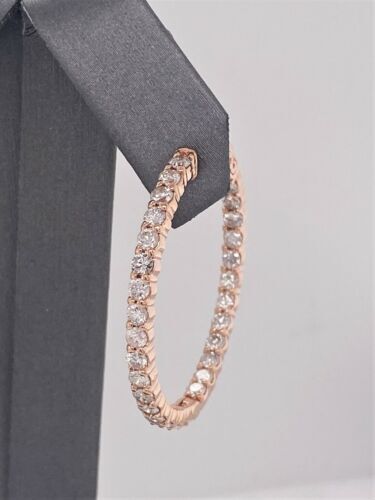 14k Rose Gold 3.40 CT Diamond Inside Out Hoop Earrings, 9.5g,