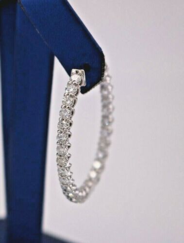 14K White Gold 6.00 CT Diamond Inside Out Oval Hoop Earrings,12.9gm
