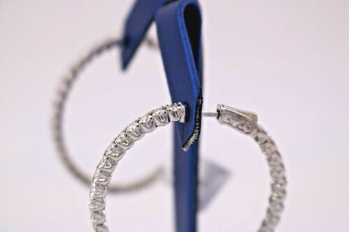 14K White Gold 5.25 CT Diamond Inside Out Hoop Earrings, 14.3gm