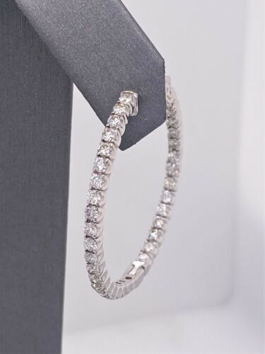 14k White Gold 2.10 CT Diamond Inside Out Hoop Earrings, 7.2g,