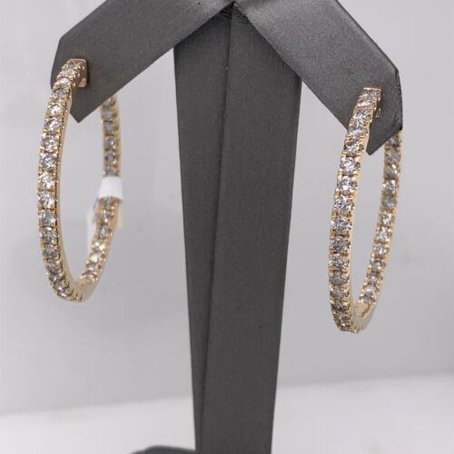 10k Yellow Gold 6.00 CT Diamond Inside Out Hoop Earrings, 13.5g, 1.5"