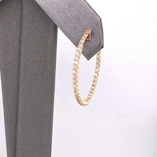 14k Rose Gold 1.00 CT Diamond Inside Out Hoop Earrings, 4gm, 1"