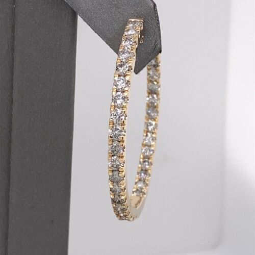 10k Yellow Gold 6.00 CT Diamond Inside Out Hoop Earrings, 13.5g, 1.5"