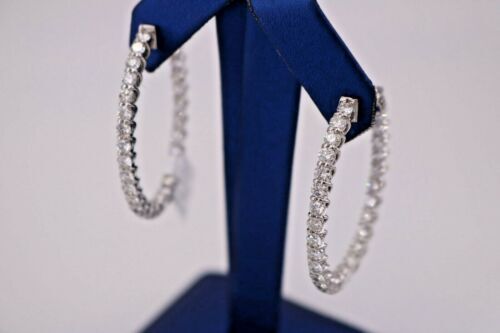14K White Gold 6.00 CT Diamond Inside Out Oval Hoop Earrings,12.9gm