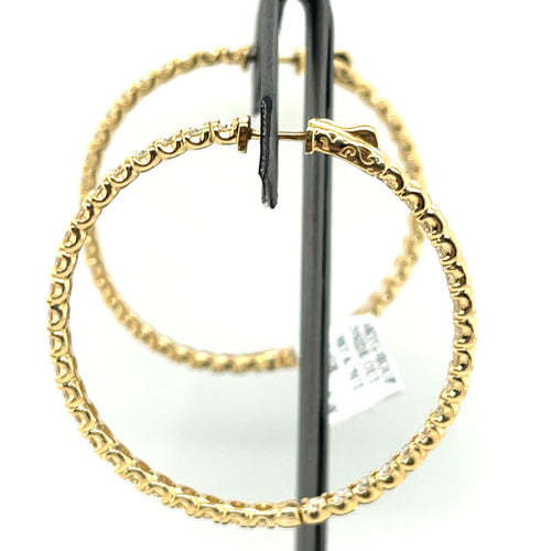 14K Yellow Gold 6.75CT Diamond Inside Out Hoop Earrings, 17.4gm