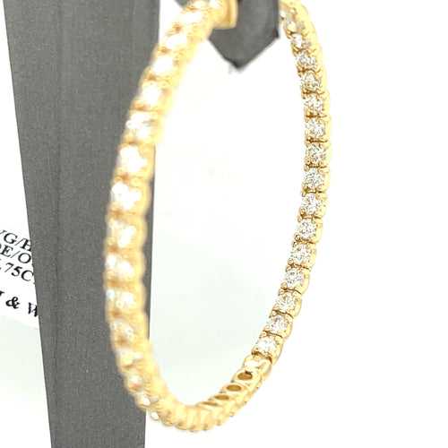 14K Yellow Gold 6.75CT Diamond Inside Out Hoop Earrings, 17.4gm