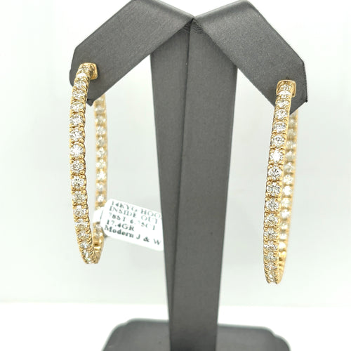14K Yellow Gold 6.75CT Diamond Inside Out Hoop Earrings, 17.4gm