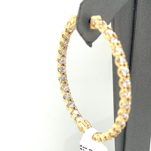 14K Yellow Gold 6.00CT Diamond Inside Out Hoop Earrings, 13.3gm,