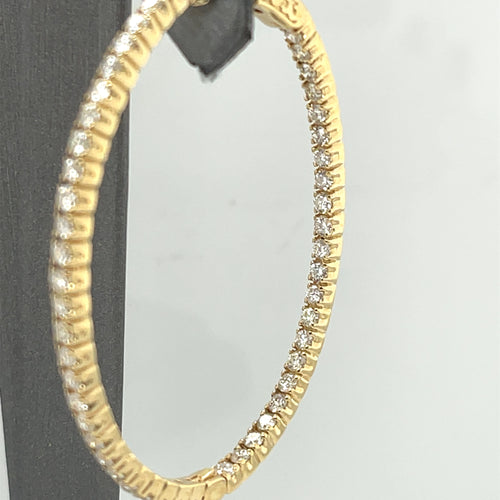 14k Yellow Gold 4.00 CT Diamond Inside Out Oval Hoop Earrings, 12.8gm