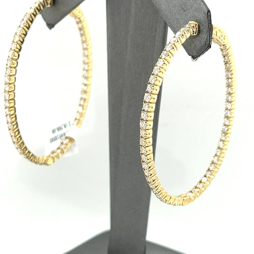 14k Yellow Gold 4.00 CT Diamond Inside Out Oval Hoop Earrings, 12.8gm