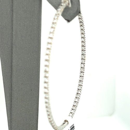 14k White Gold 3.00 CT Diamond Inside Out Hoop Earrings, 9.1gm