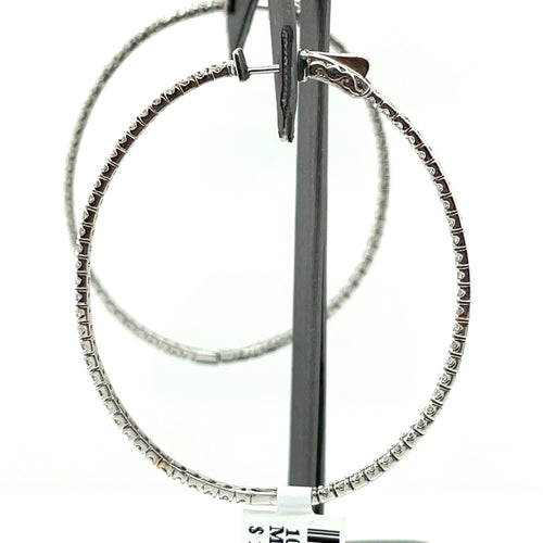 14k White Gold 3.00 CT Diamond Inside Out Hoop Earrings, 9.1gm
