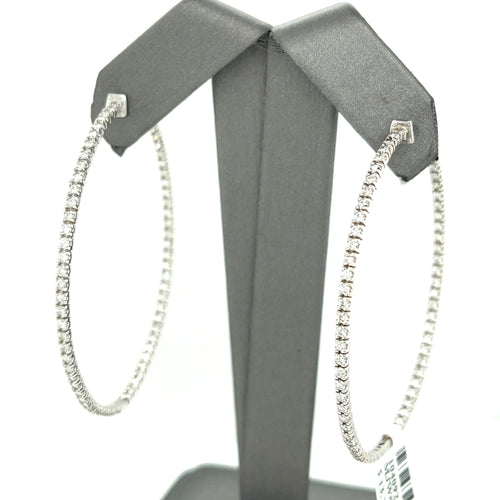 14k White Gold 3.00 CT Diamond Inside Out Hoop Earrings, 9.1gm