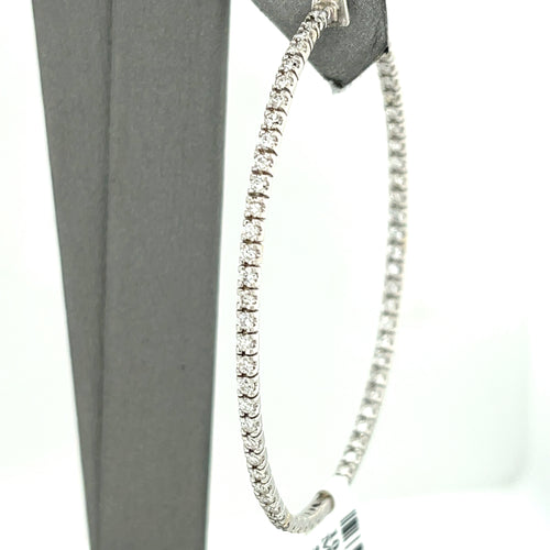 14k White Gold 3.00 CT Diamond Inside Out Hoop Earrings, 9.1gm