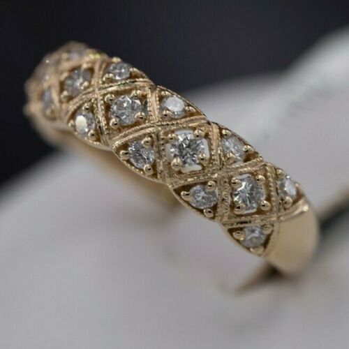 Fancy 14k Yellow Gold 0.75 CT Diamond Ladies Wedding Band, 3gm