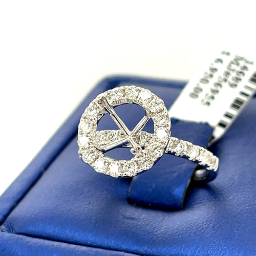 18K White Gold 1.15 CT Diamond Halo Engagement Ring Mounting, 3.5gm