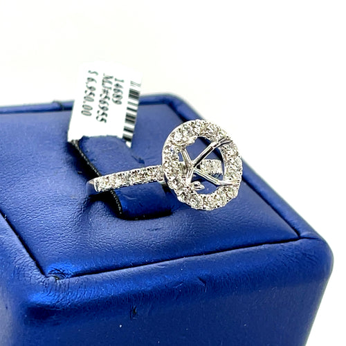 18K White Gold 1.15 CT Diamond Halo Engagement Ring Mounting, 3.5gm