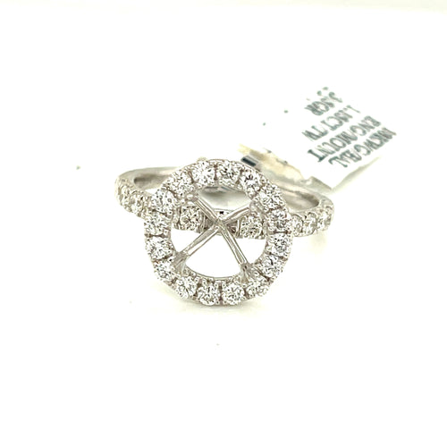 18K White Gold 1.15 CT Diamond Halo Engagement Ring Mounting, 3.5gm