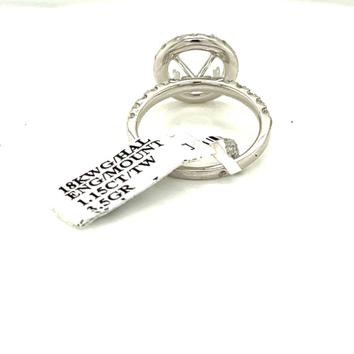 18K White Gold 1.15 CT Diamond Halo Engagement Ring Mounting, 3.5gm