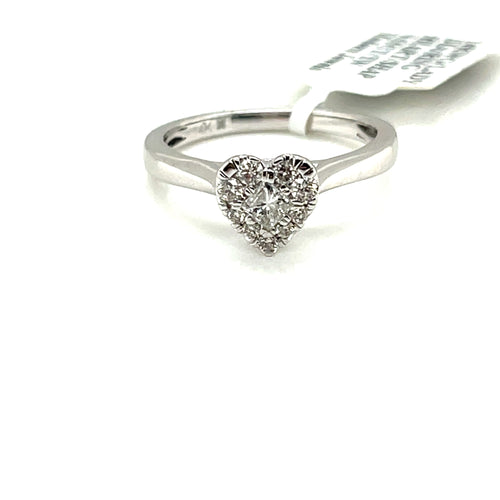 14k White Gold 0.55 CT Diamond Heart Design Ladies Ring, 3.5g, Size 6.75